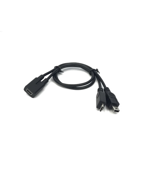 USB Mini 5 Pin F to USB Mini 5 Pin M + Micro USB M Short Cable